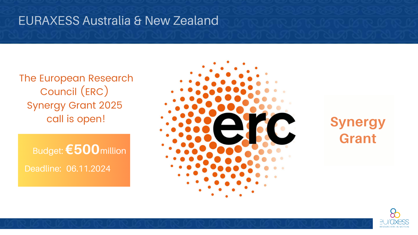 The European Research Council (ERC) Synergy Grant 2025 call is open